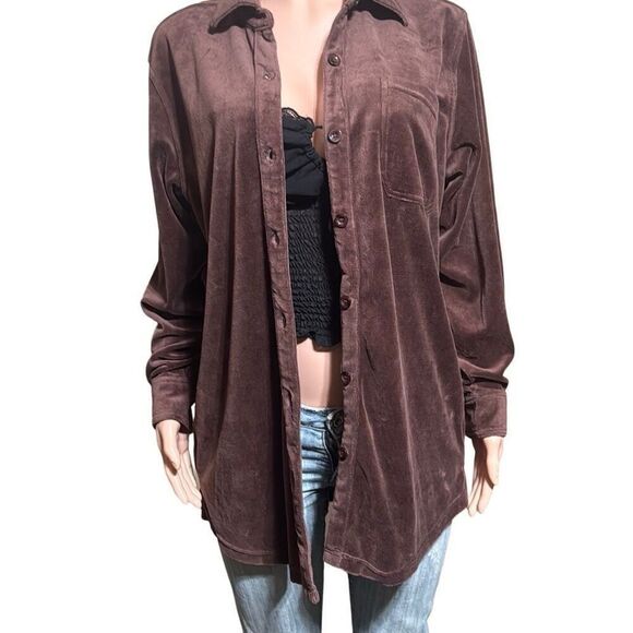 Pulp long sleeve button down velour coffee bean chest pocket shirt L - Picture 2 of 7